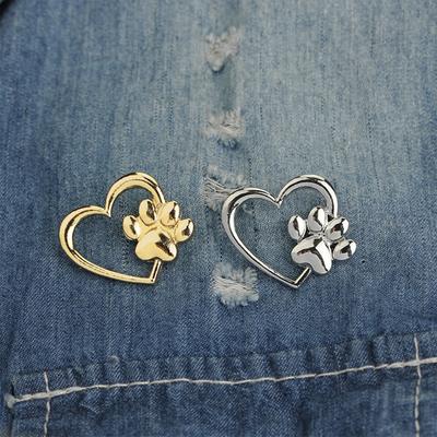 2pcs Heart with Paw Badge Brooch Dripping Oil Paw Brooch Badge Pin for Jewelry Making Clothes Bags Supplies
