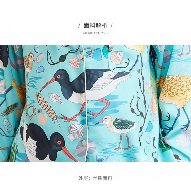 Womens Lightweight Silk-Feel Pajama Set With Floral Print Long Sleeve Top Pants Home Wear Or Casual Outdoors