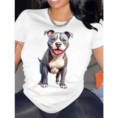 Dámské ležérní tričko s grafickým potiskem American Pit Bull Terrier - Měkké pružné tričko s kulatým výstřihem a krátkým rukávem (evropská velikost)