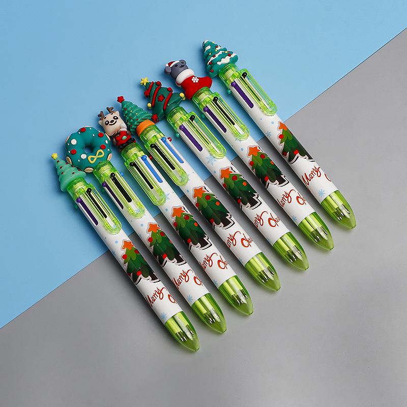Festive Six-Color Christmas Tree & Reindeer Ballpoint Pen