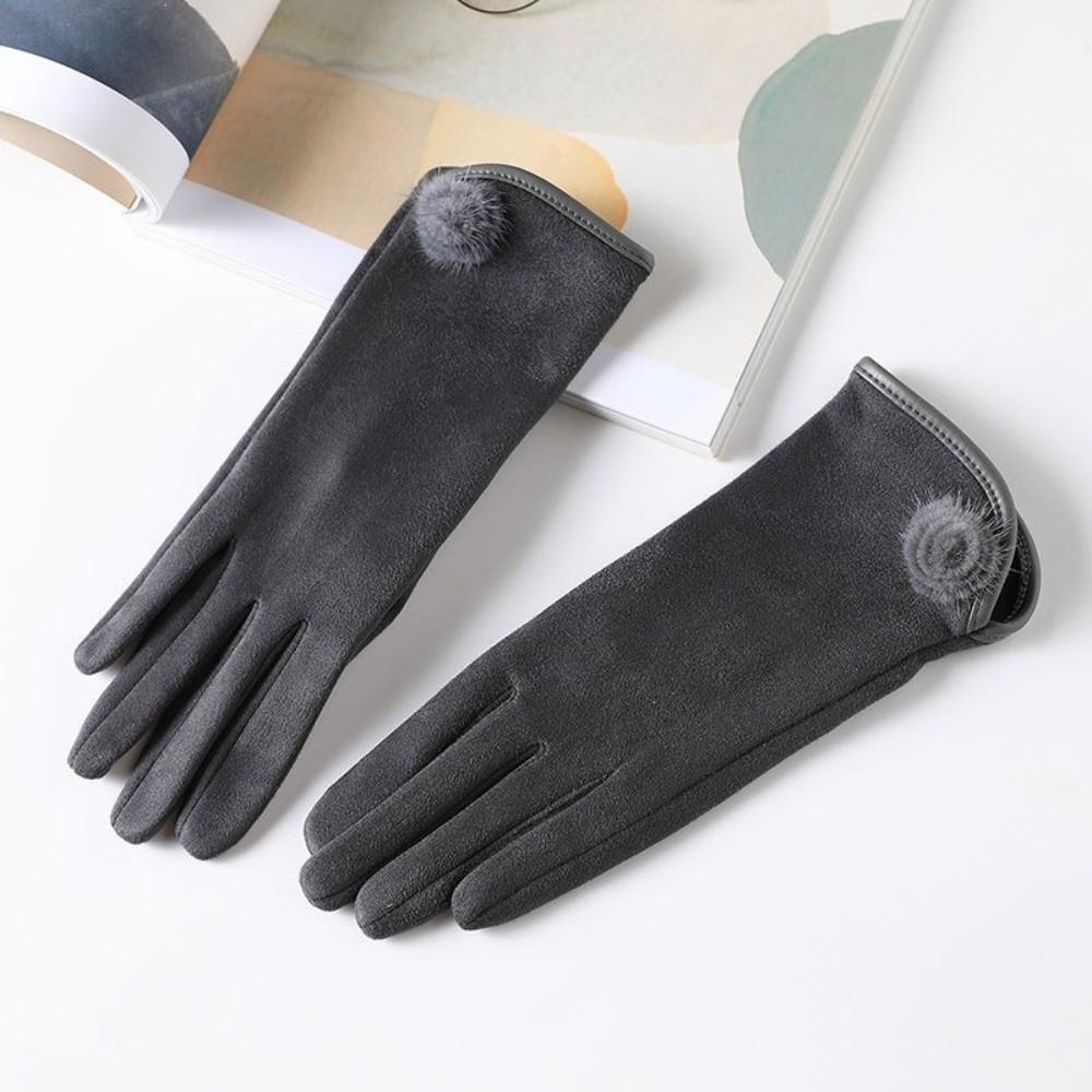 Windproof Suede Gloves Full Finger Cycling Mittens Vintage Winter Women's Gloves  Outdoor