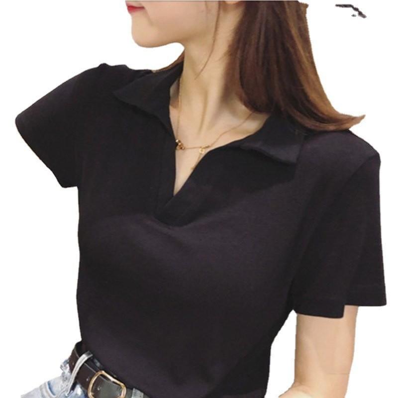 Polo Shirt Women Summer Casual Short Sleeve With Colorblock Splicing For Student Fashion