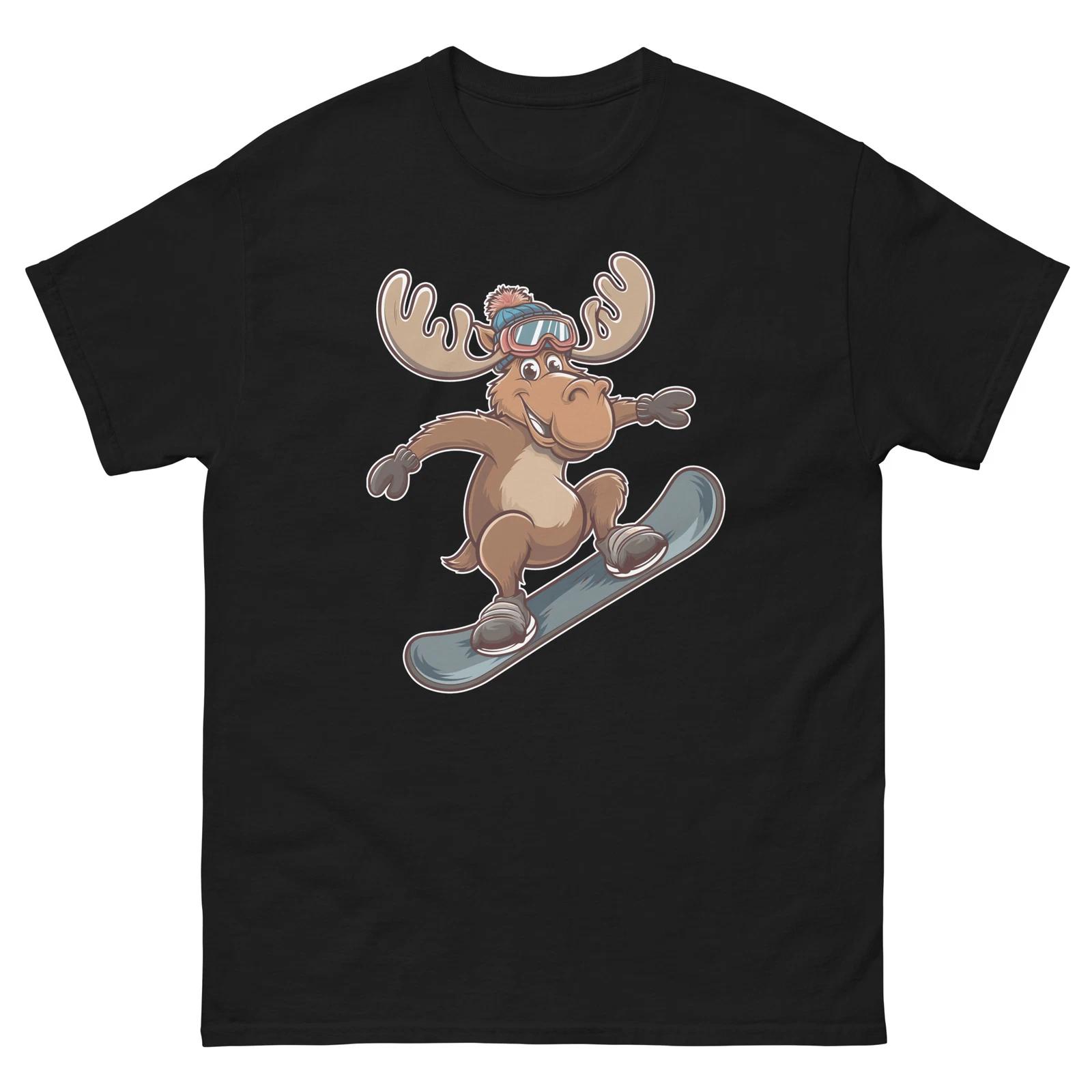Moose Snowboarding Fun Cartoon Snowboarder Shirt T-Shirt S