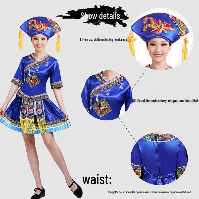 Guangxi 3. března Zhuangský ženský festivalový taneční kostým