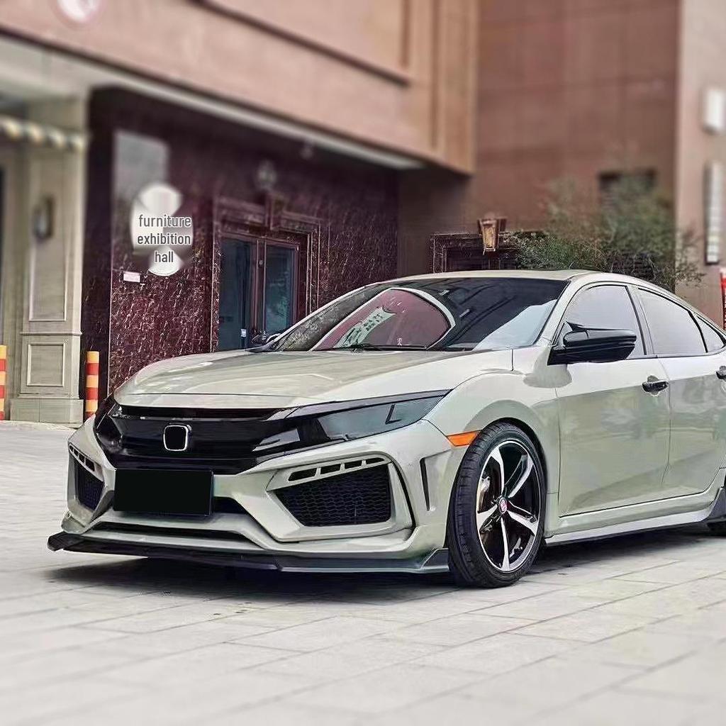 Civic RS Models (16-21) Track Wide Body Kit: FC450 Front Lip, Rear Spoiler, Rear Diffuser, Side Skirts, Roof Spoiler.