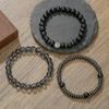 Men's Retro Hip Hop Black Agate Beaded Bracelet Set