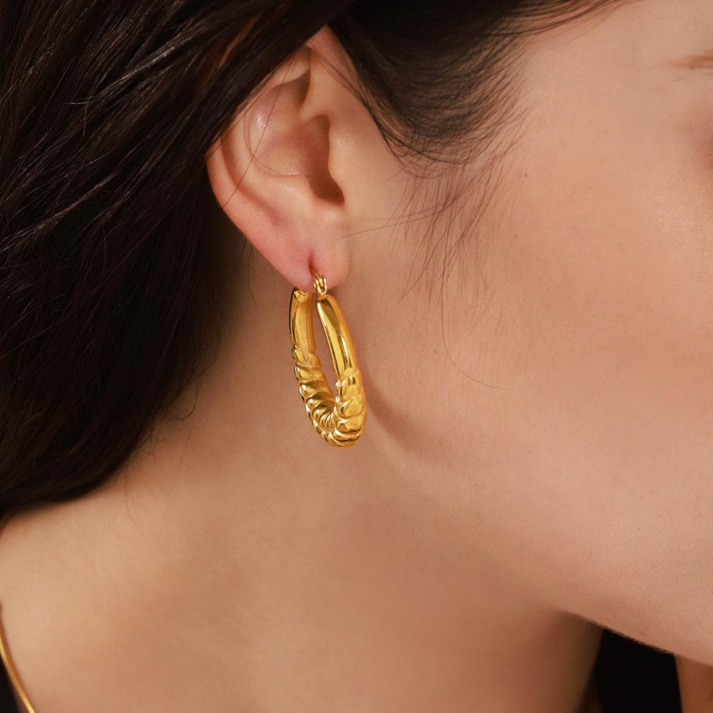 Qiong Yao Gold Plated Stainless Steel Geometric U-Shaped Earrings - Durable and Versatile Fashion Essential