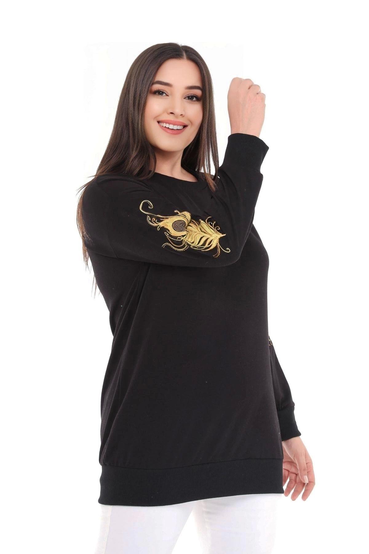 

Women s Style Big Size Sweatshirt Embroidered Stone Sweatshirt On Sleeves XL/2XL