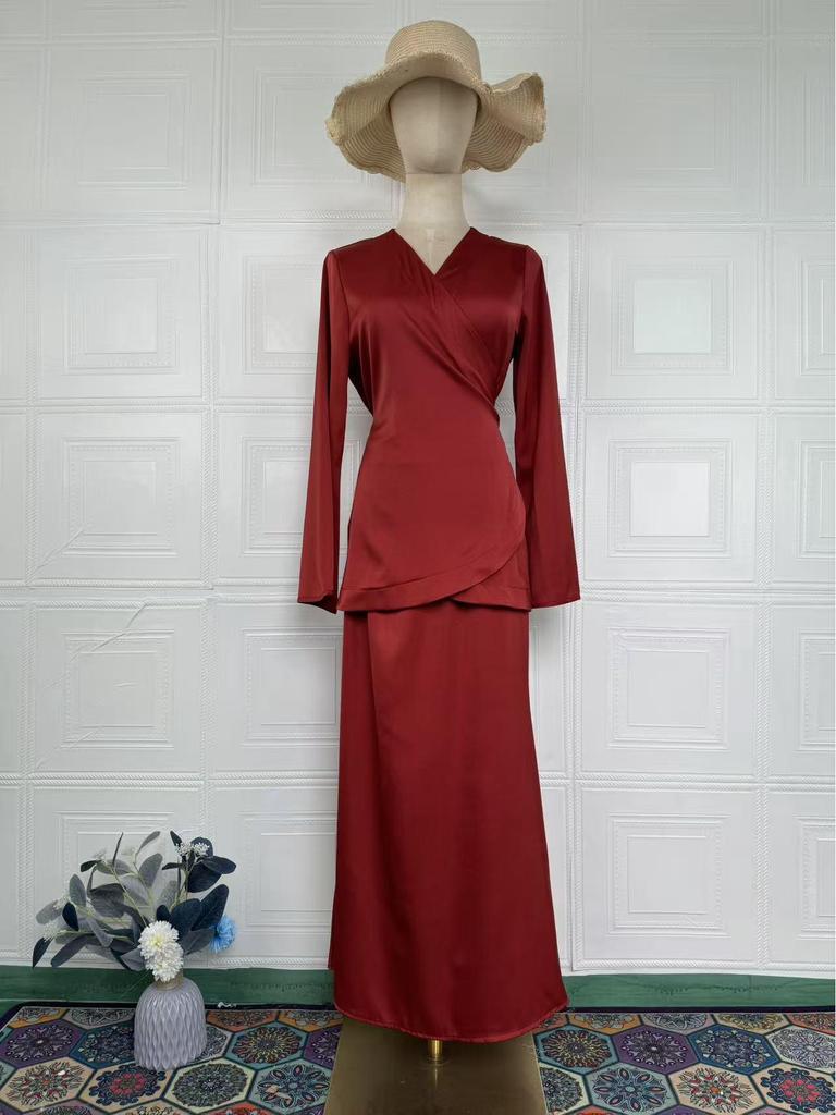 2024 Spring Satin Patchwork Waist-Hugging Long Dress Set for Women