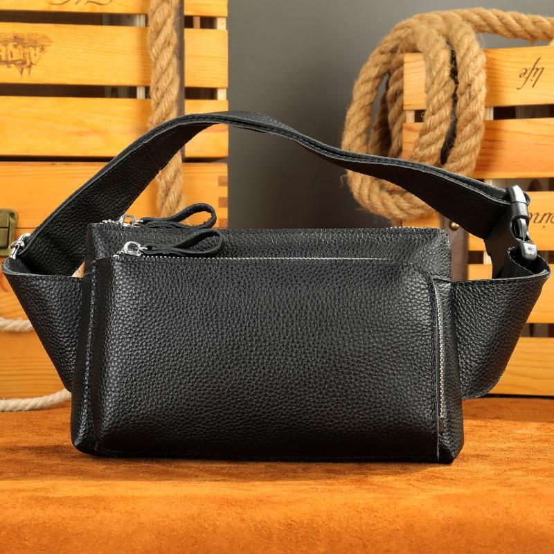Real Cowhide Men s Mobile Phone Waist Bag Horizontal Large Capacity Casual Leather Shoulder Crossbody Men чёрный