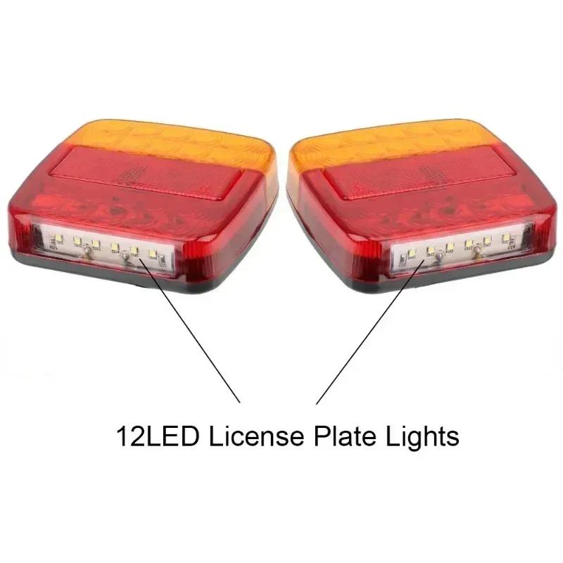 2Pcs Trailer Rear Tail Light 26LED 12V Turn Light Stop Light Reflector License Plate Light Trailer Truck