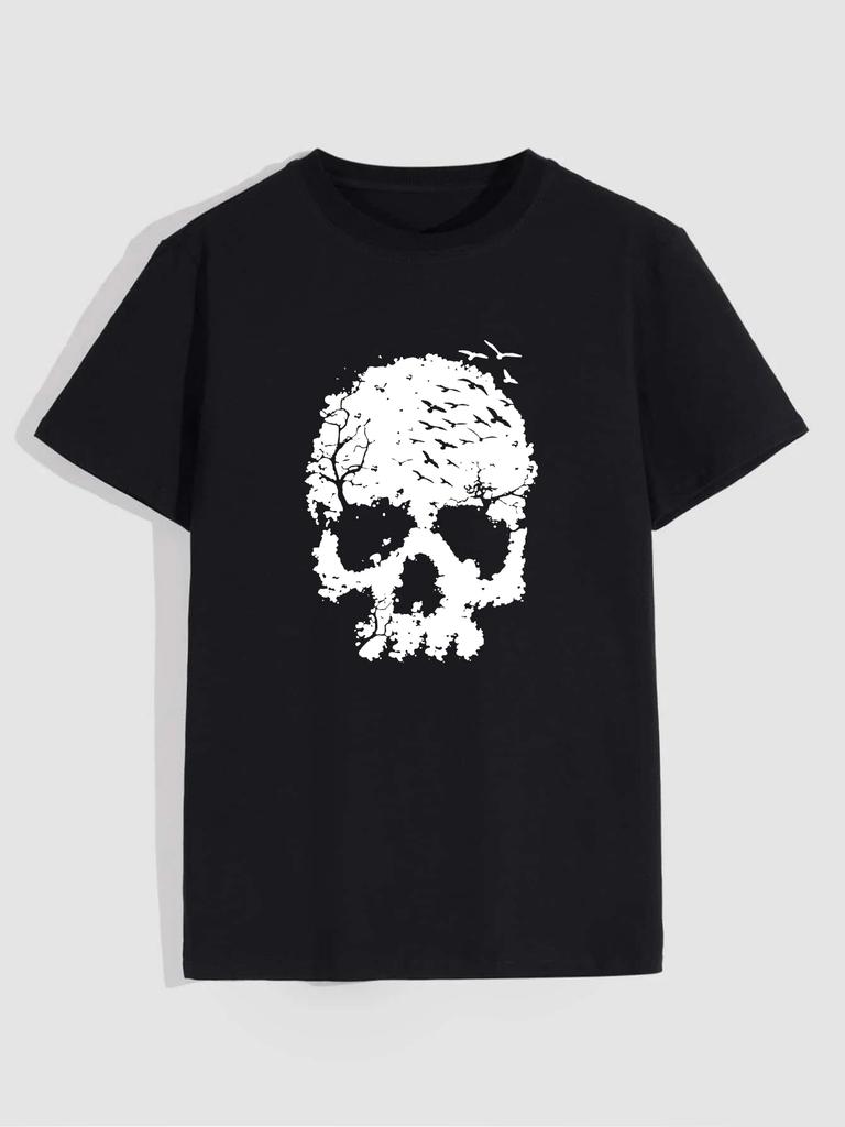 Skull Print Men's Comfy T-shirt, Graphic Tee Men's Summer Outdoor Clothes, Men's Clothing, Tops For Men