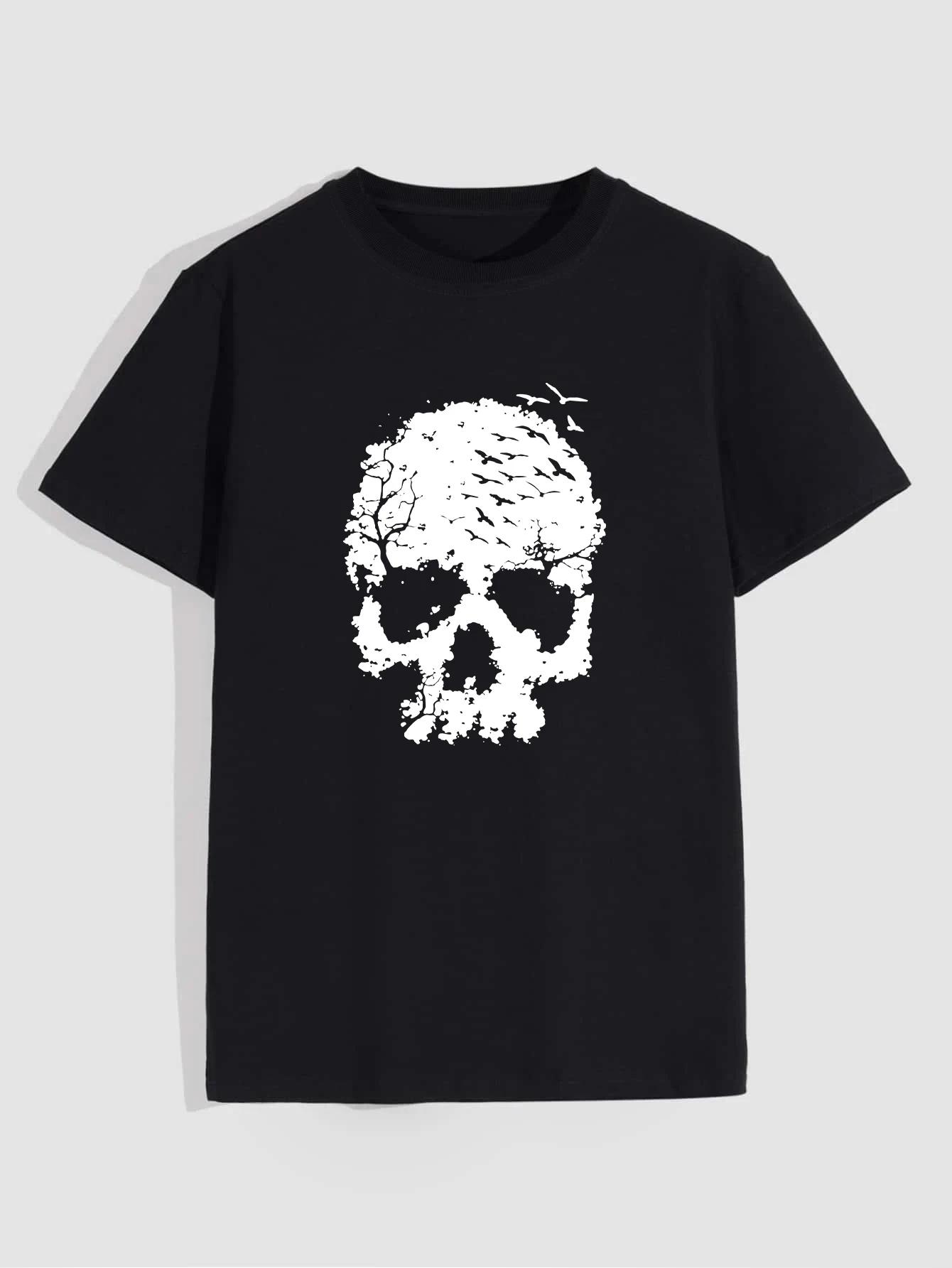 

Мужская удобная футболка с принтом черепа, графическая футболка, летняя одежда для мужчин для улицы, мужская одежда, топы для мужчин XXXXXL чёрный