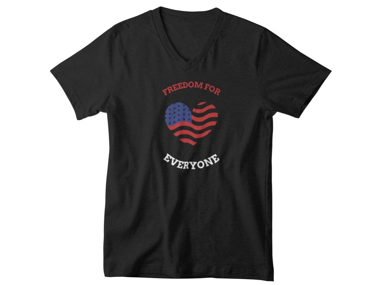 Mens V Neck Freedom For Everyone Tee Patriotic American USA Flag Graphic Shirt M