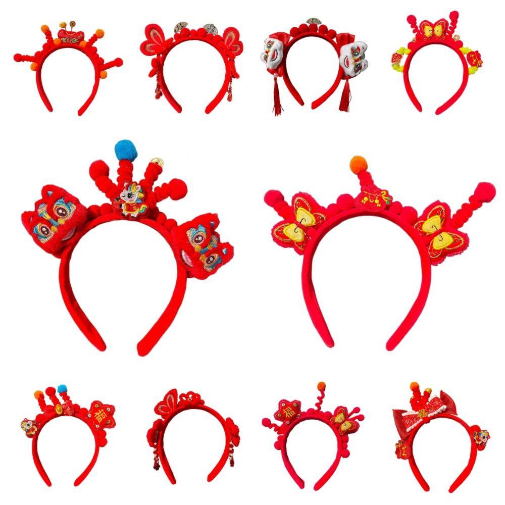 Headwear New Year Hair Hoop Embroidered Bow Ancient Style Hairband Red Plush Headband  Festival