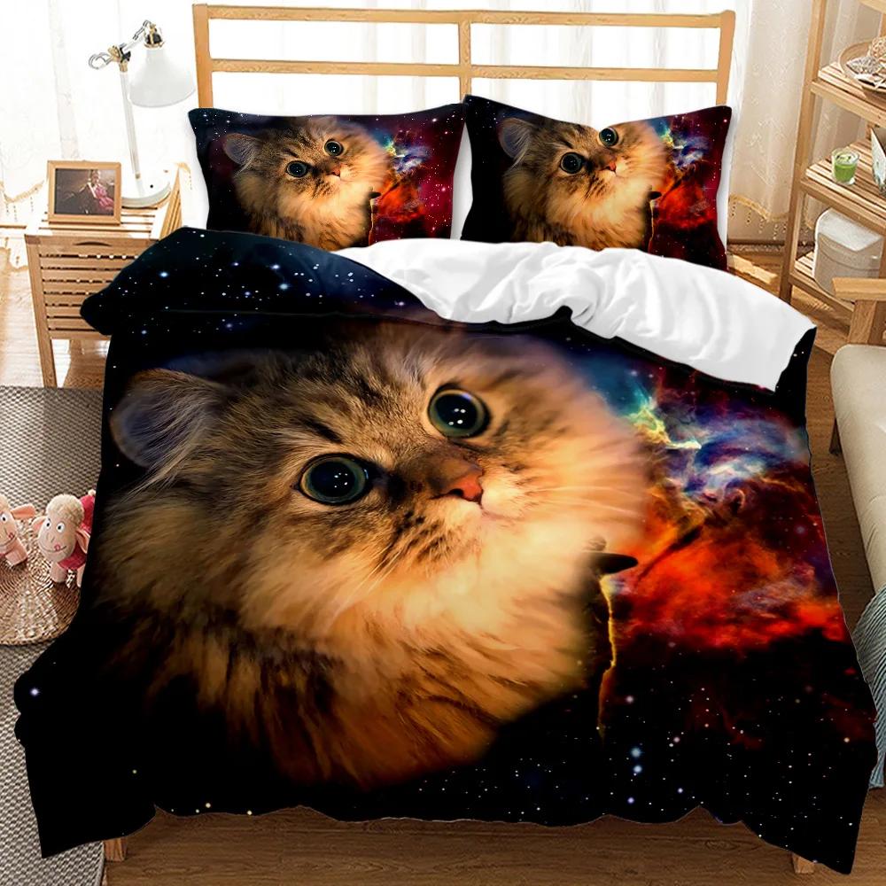 

Cat Duvet Cover Set Lying Blue Cat Twin Bedding Set Kids Cute Kitten Comforter Cover Autumn Maple Leaves Polyester Quilt Cover Gift EU Single 135x200cm