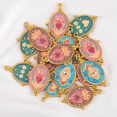 2pcs Stainless Steel Charms Heart Printed Stainless Steel Pendants Gold Plated Enamel Eye Charm Making Necklace Jewelry Making