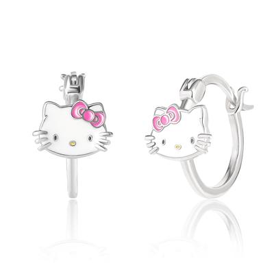 Hello Kitty Sanrio Hello Kitty Hoop Earrings Sterling Silver and Enamel Hello Kitty Earrings Officially Sterling No Gemstones Women's - Licensed,