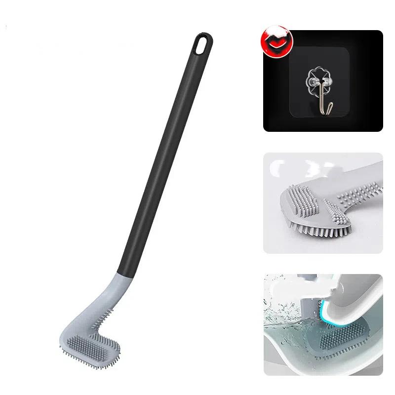 Silicone Wall Mounted Toilet Brush with Holder - Hygienic Non-Scratch Bristles, Practical Bathroom Cleaning Tool for Home Use
