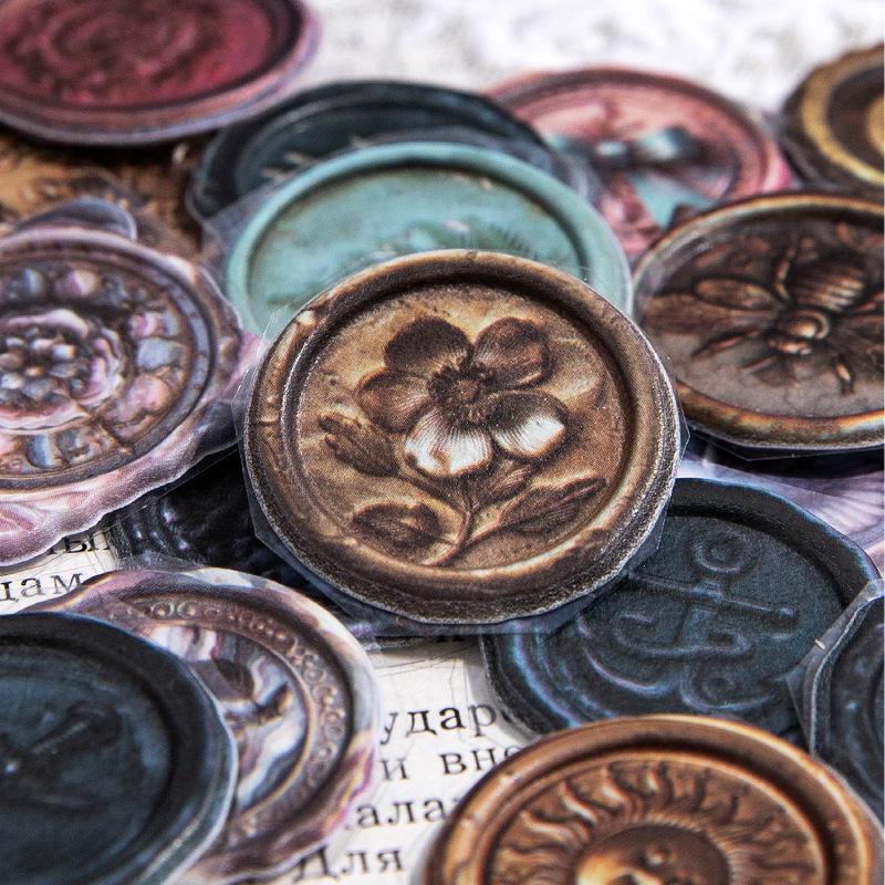 Time Letter 3D Stickers: Retro Faux Wax Seal, Embossed for DIY Journal, Diary, and Collage Decor.
