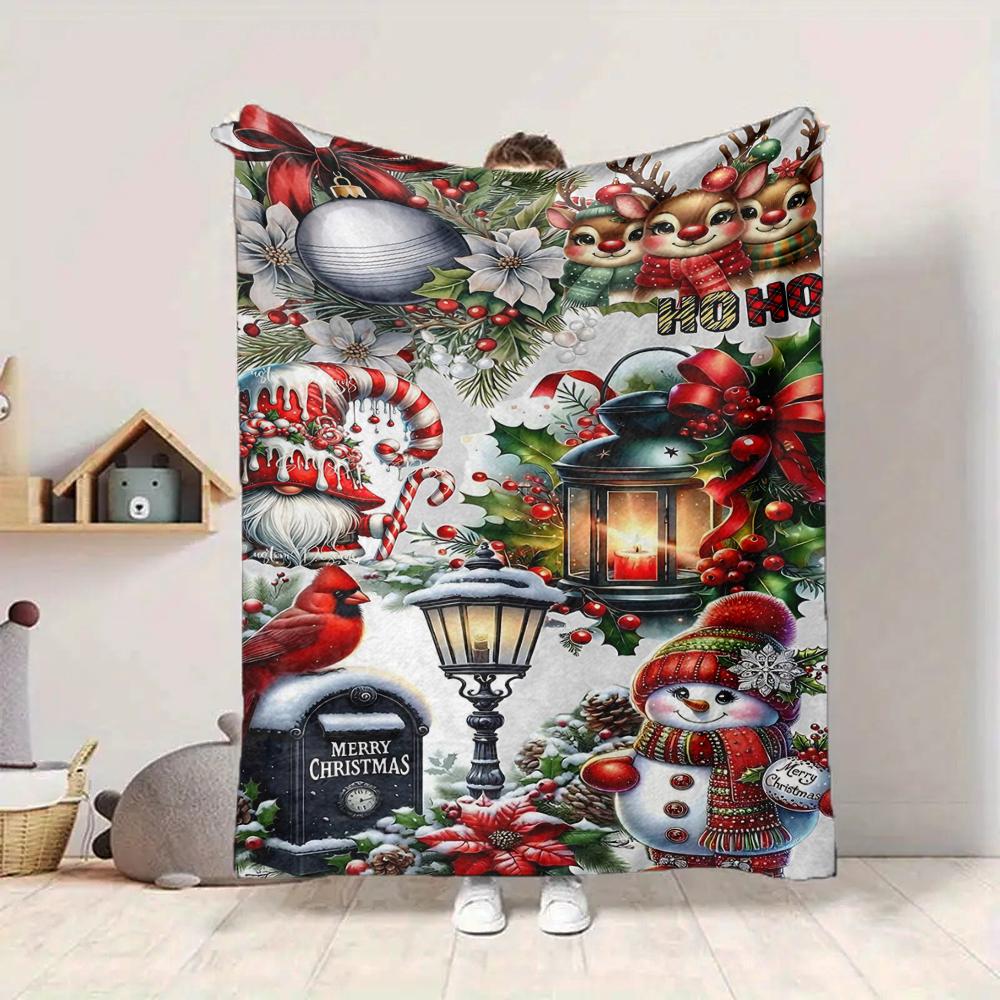1Pc Vintage Santa Claus Portrait Blanket Soft And Comfortable Casual Warm Camping Travel Christmas Halloween Gift M91734
