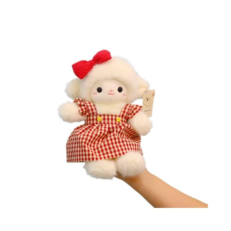 Plush Sheep Toy With Checkered Dress And Bow Decoration For Babies And Kids Gift Sleep Pillow
