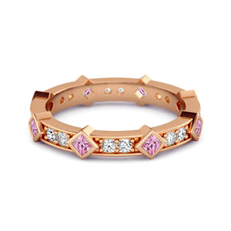 Rosa Zirkonia Eternity Band Damen Ehering - 925 Sterlingsilber Roségold Vermeil