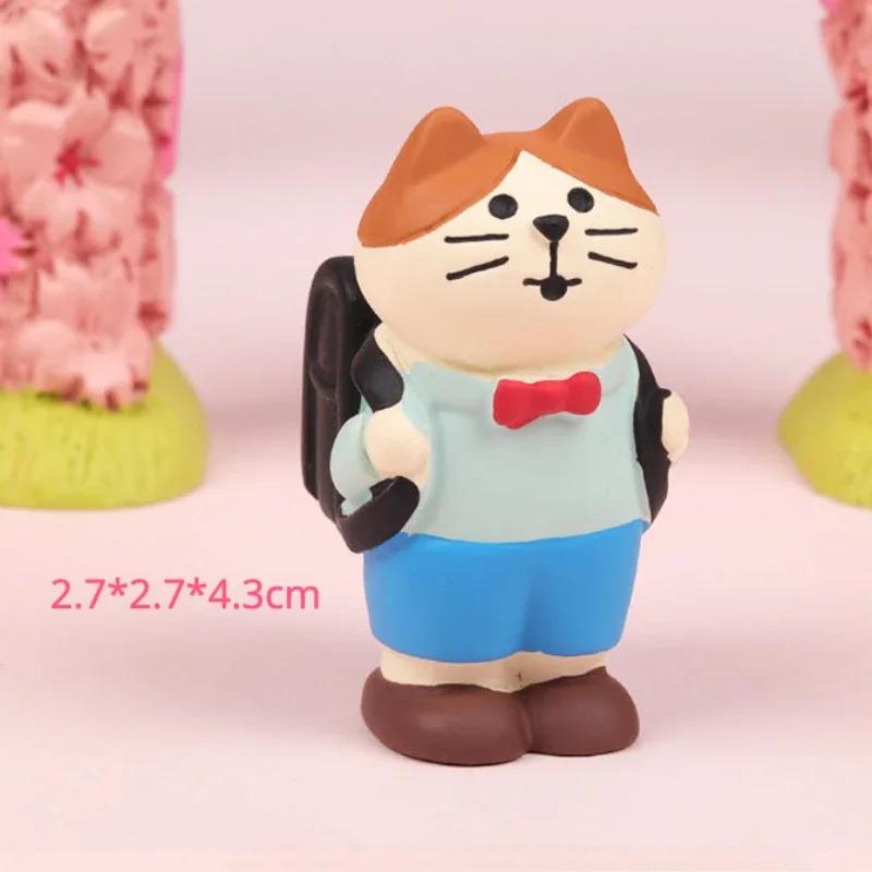 Lovely Sakura Blossom Resin Miniature Spring Day Scene Decoration Crafts Kawaii Cat with Schoolbag Pink Cherry Bookshelf Decro