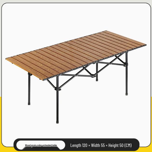 1.2m Walnut Round Folding Camping Table - Carbon Steel, Roll-Up, Portable BBQ Table