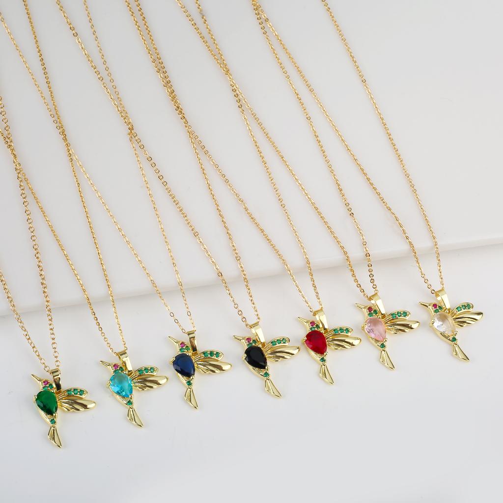 Hot Sale Crystal Zirconia Hummingbird Necklace For Man Woman Gold Plated Bird Animal Pendant Choker For Party Daily Wear