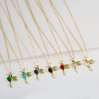 Hot Sale Crystal Zirconia Hummingbird Necklace  For Man Woman Gold Plated Bird Animal Pendant Choker For Party Daily Wear
