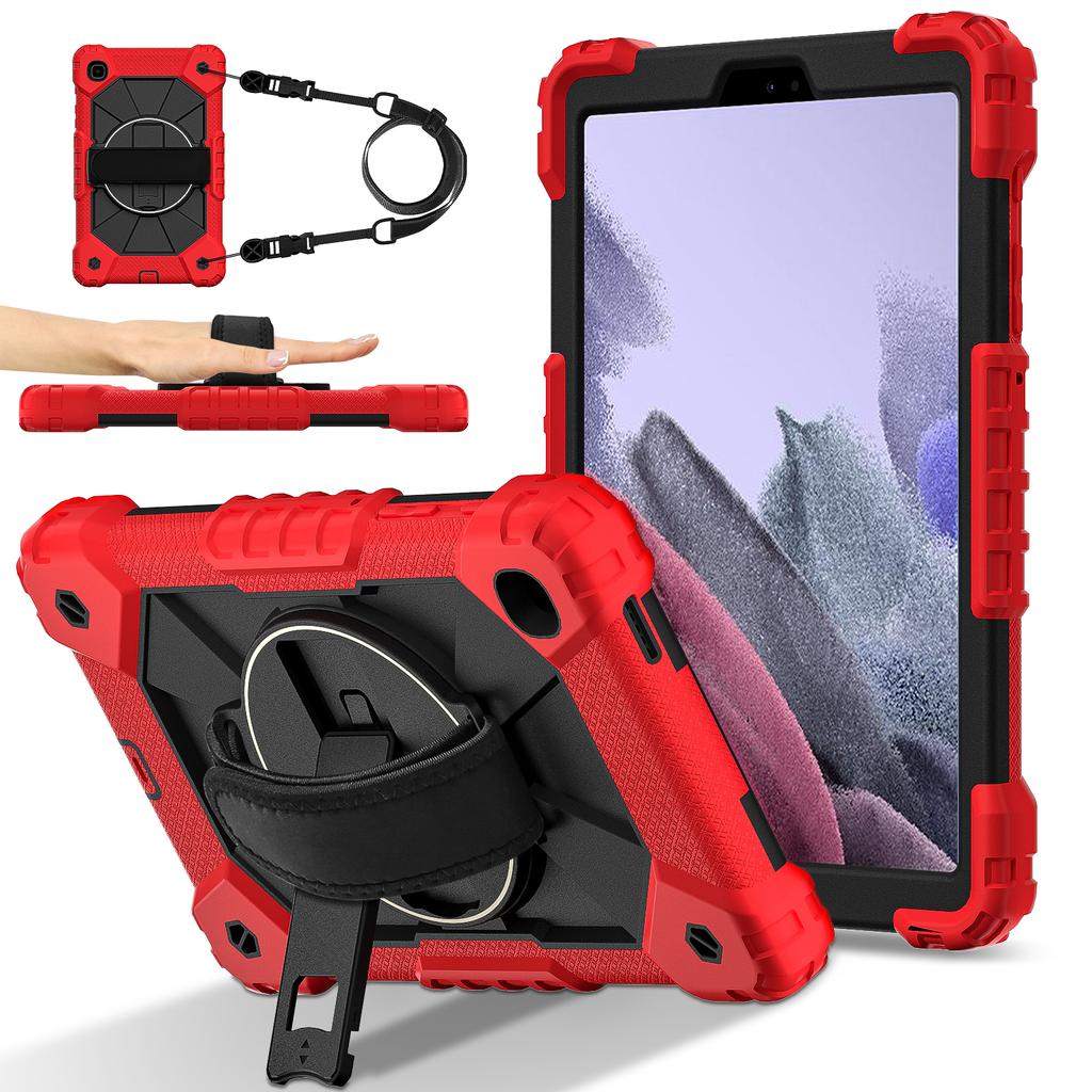 For Samsung Galaxy Tab A7 Lite 8.7-inch T225/T220 Case Silicone+PC Kickstand Tablet Cover with Handy Strap,Shoulder Strap