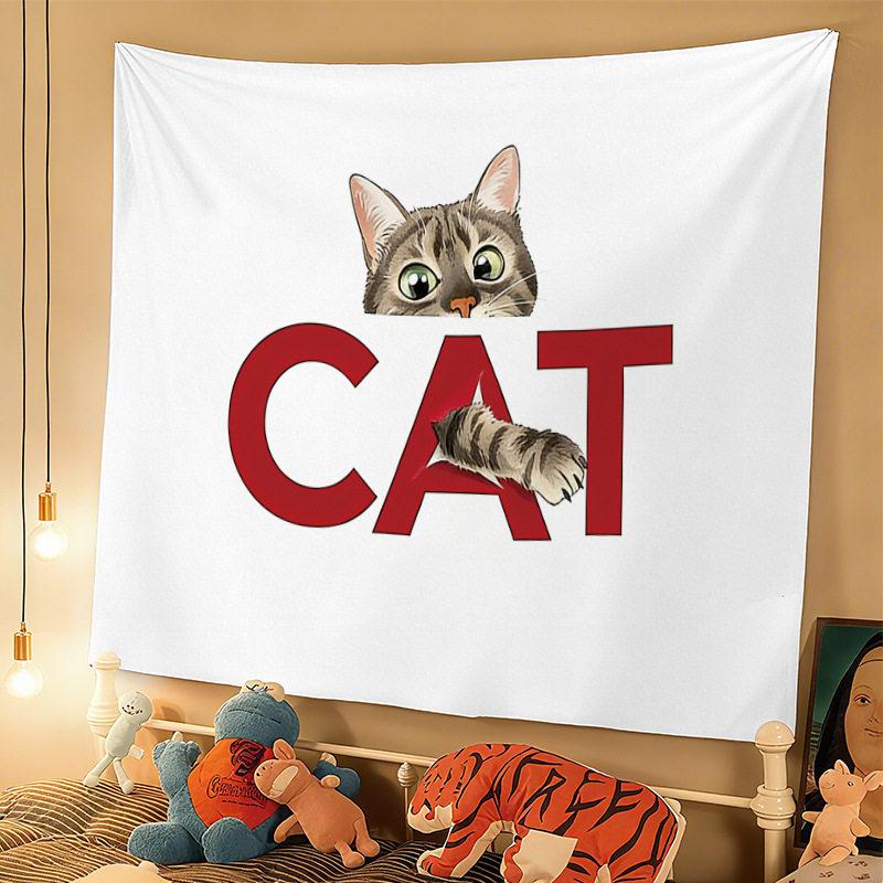 

New Cute Cat Print Tapestry Ins Style Hippie Boho Aesthetic Wall Hanging Dorm Bedroom Decor 74x94cm(29x37in)