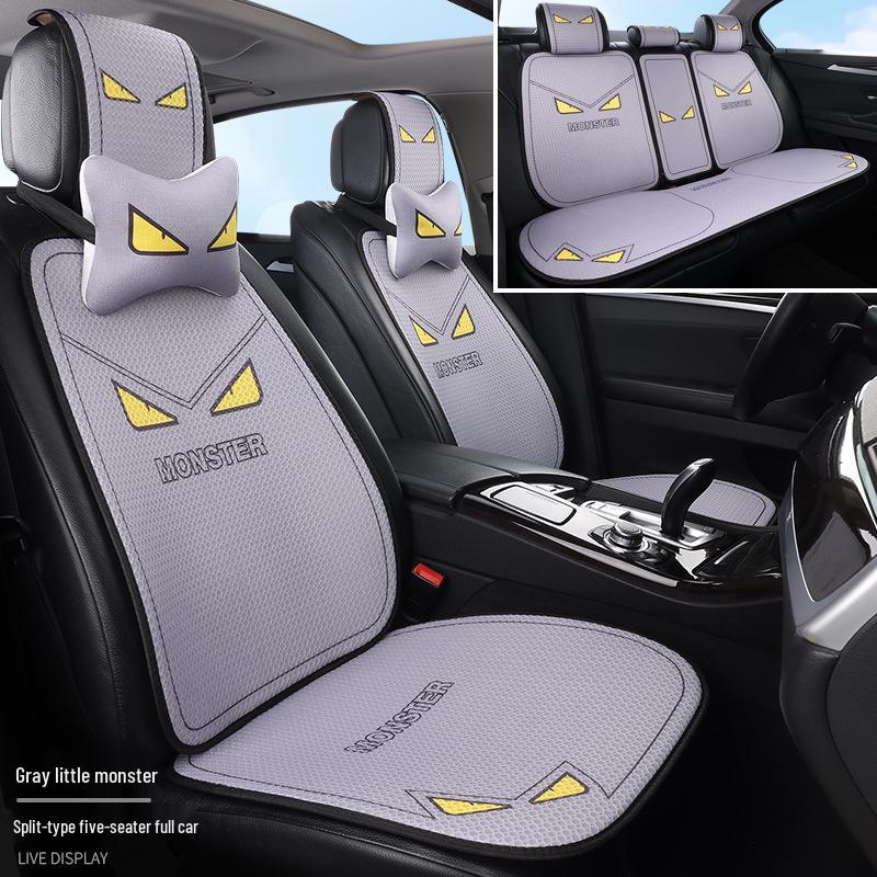 Universal Cartoon Linen Car Seat Cushion - Warm, Stylish, Four Seasons Comfort