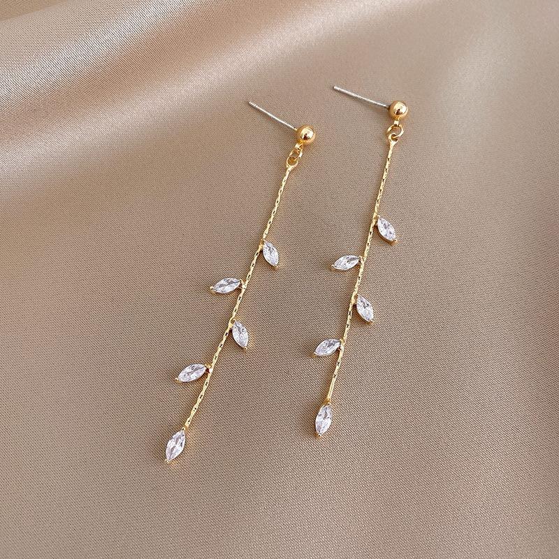 Gold Plated Leaf Earrings Exquisite Mini Set Cubic Zirconia Wedding Jewelry Noble Pendant