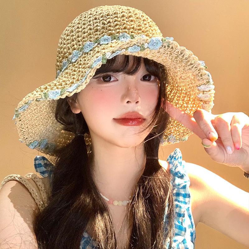 Mint Mambo Summer Women's Sun Protection Hat Seaside Versatile Bucket Hat Large Brim Foldable Sun Hat Straw Hat