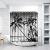 Beach Shower Curtain Tropical Palm Tree Landscape Black And White Waterproof Fabric Curtain Decoration With 12 Hooks