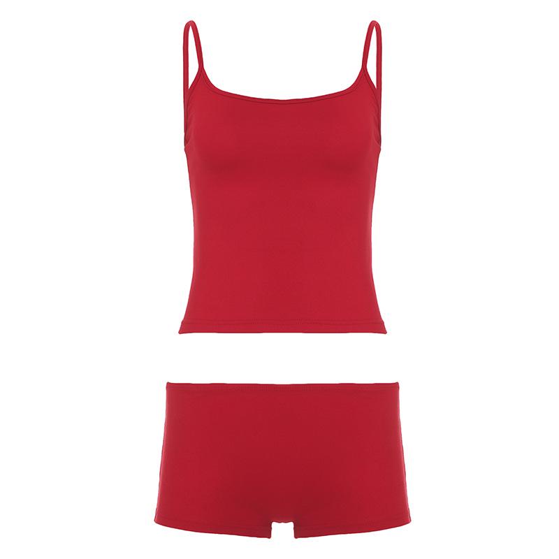 European & American Style Sexy Red Home Camisole and Shorts Women's Slimming Two-Piece Set