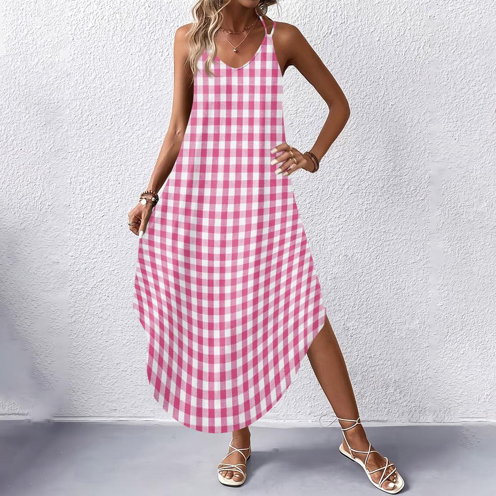 Women's Fashion Casual V-neck Sleeveless  Dresses Print Dresses Beach Long Dresses