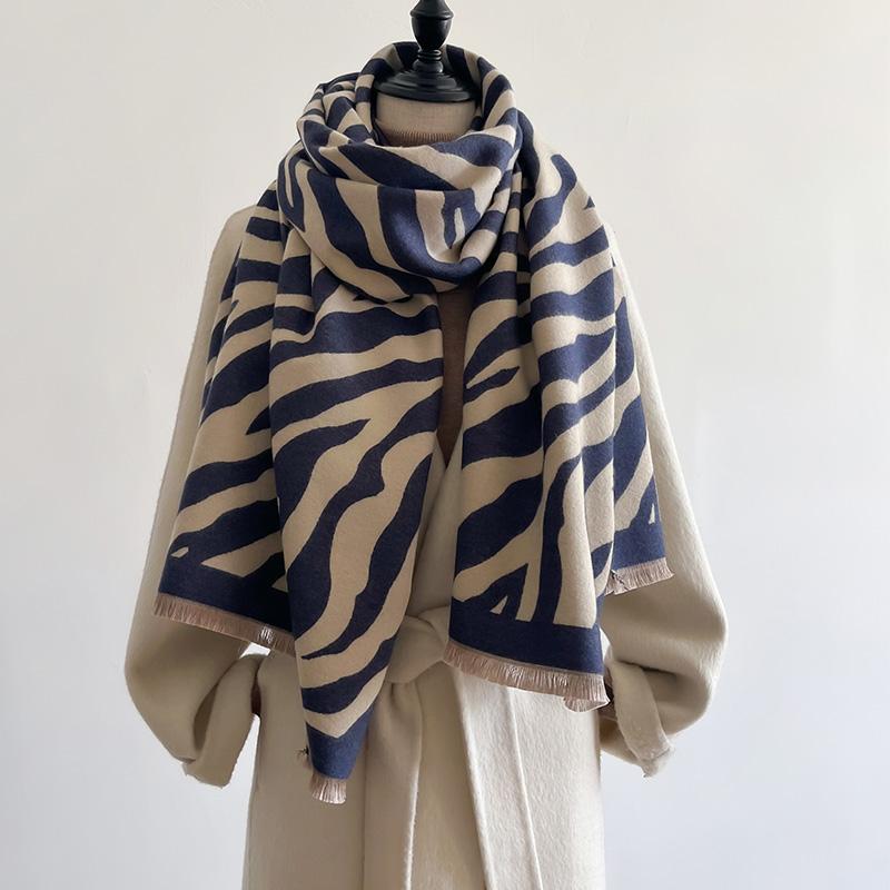 Fashion Luxury Designer Winter Ourdoor Women Scarf Striped Cashmere Thicken Warm Shawl Pashmina Scarves Female Wrap