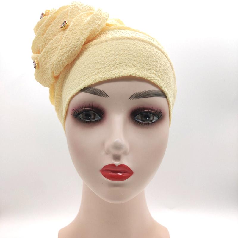 Women's Muslim Hot Rhinestone Pan Flower Hat Side Pan Flower Head Hat