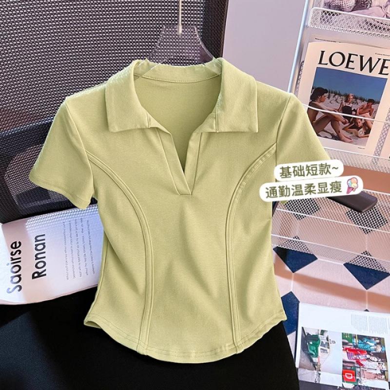 Korean version of fishbone POLO collar slim-fitting short-sleeved T-shirt women's small summer new chic t-shirt top