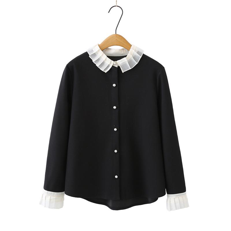 Plus Size French Lace Collar Spring Cardigan – Slimming Long Sleeve Women s Top (2601) 4XL чёрный