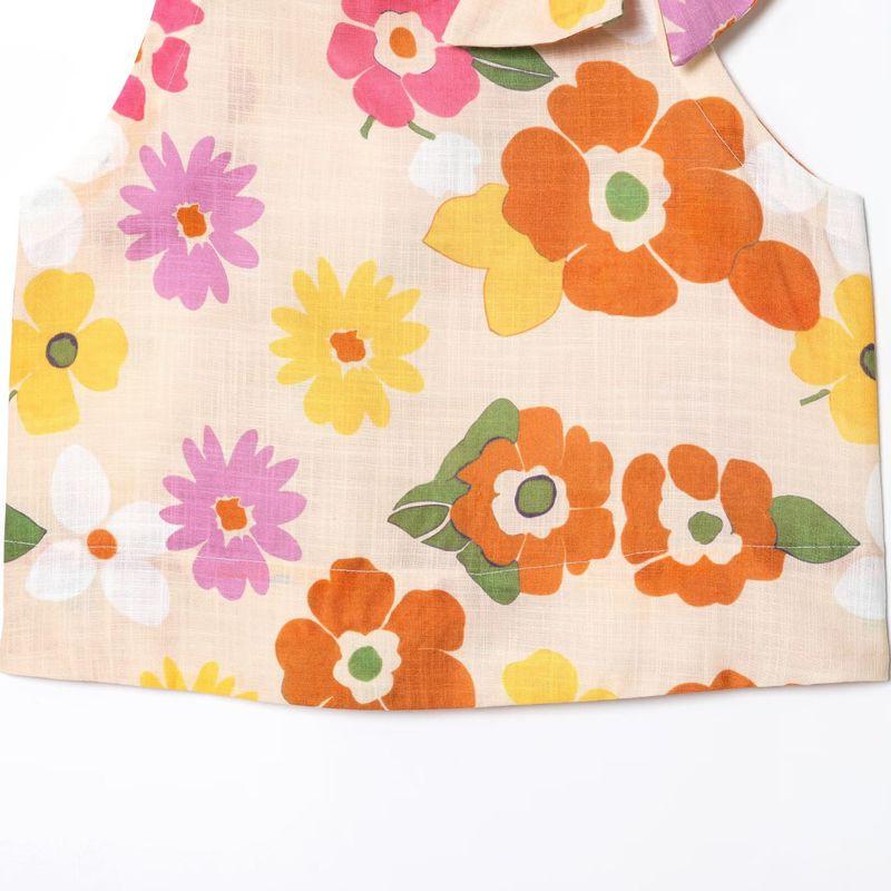 Kaslead New Women Clothes Western Style Fashion Bow Lace-up Sleeveless Imitation Linen Print Top Vest