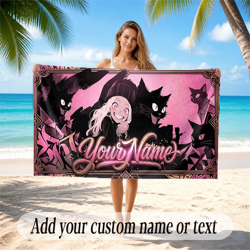Fantasy Magic Theme Soft Beach Towel Personalized Custom Name Text Towel Portable for Beach Pool Travel