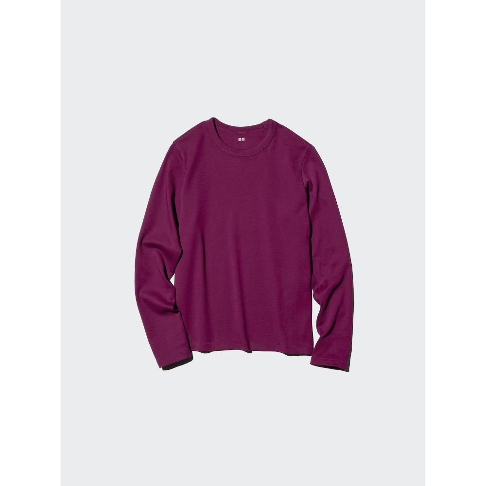Uniqlo Хлопковая футболка с круглым вырезом и длинным рукавом с гладкой эластичной текстурой
