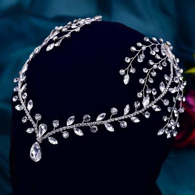 Fairy Forehead Headband with Combs Water Drop Crystal Rhinestone Frontlet Glitter Head Chain Bridal Wedding Hair Ornament