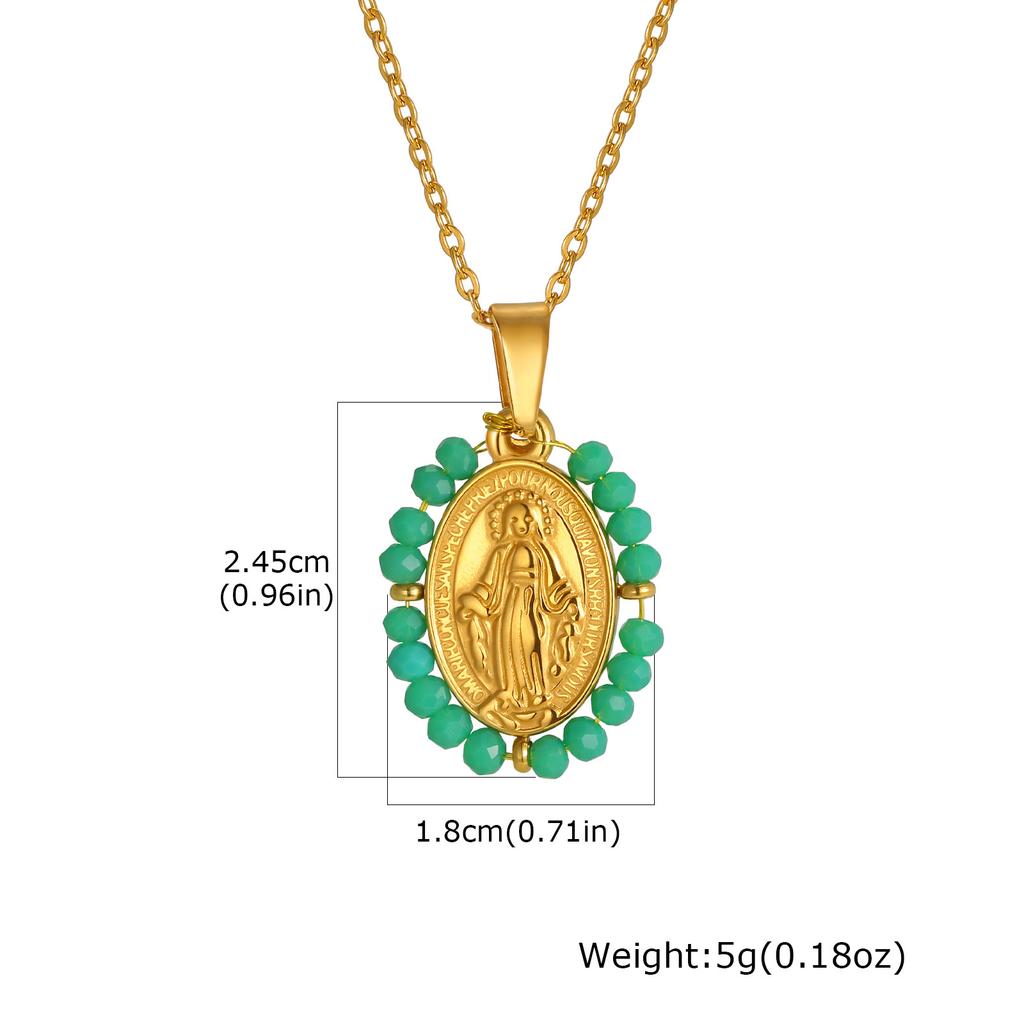Jewelry Fashion Ladies Stainless Steel Zircon Oval Virgin Gold Pendant Necklace Pn-2158