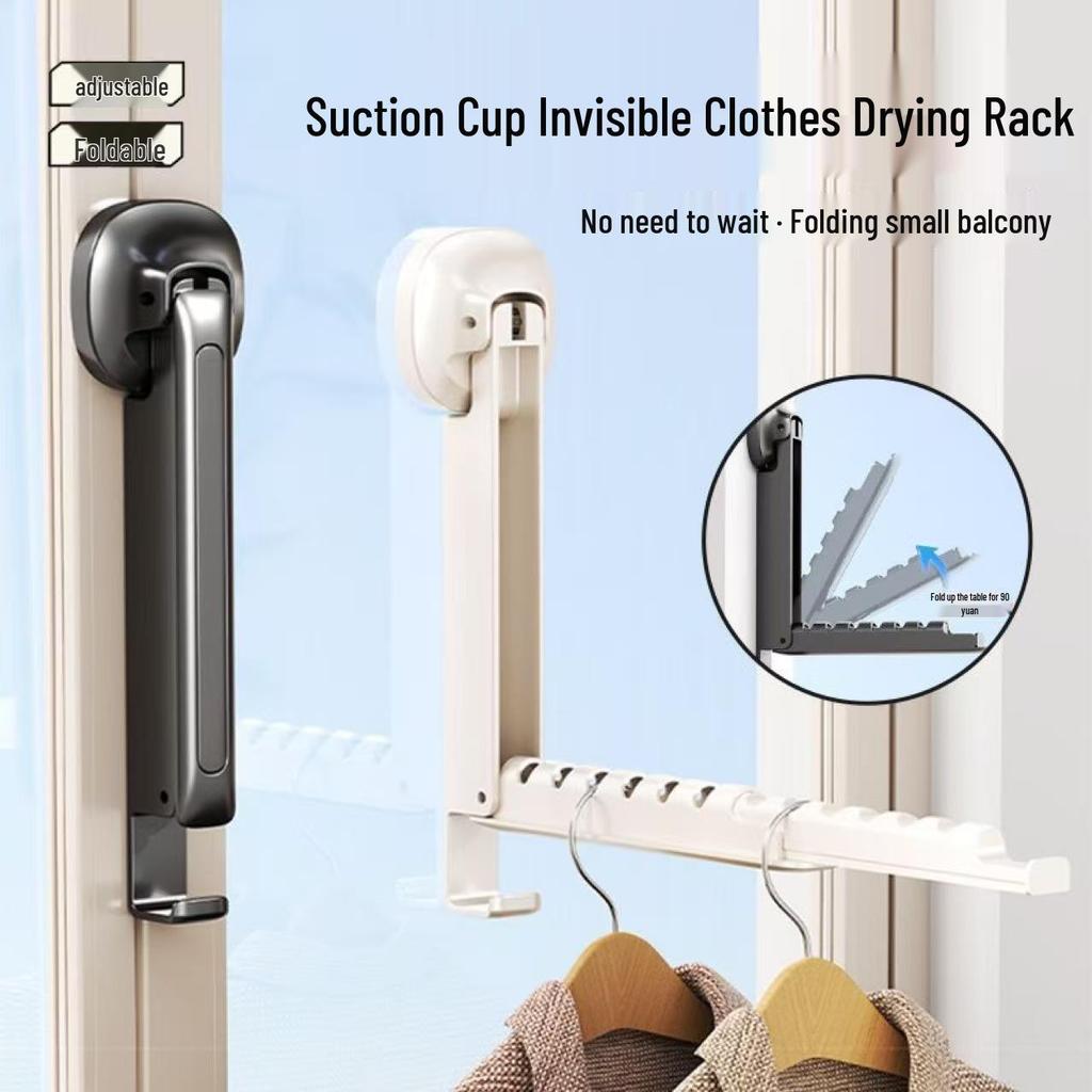 Invisible Folding Drying Rack: Suction Cup, Punch-Free, Multifunctional, Retractable for Indoor/Balcony Use.
