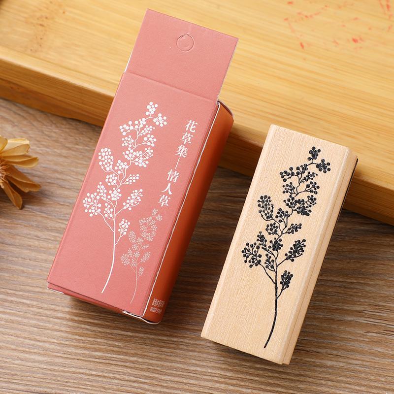 Tampons Plante Fleur Vintage Set de Tampons en Bois et Caoutchouc avec Tampon Encreur Rouge pour Création de Cartes Planner Scrapbook